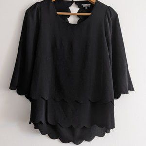 Papermoon Black Scalloped Layered Blouse Size SP